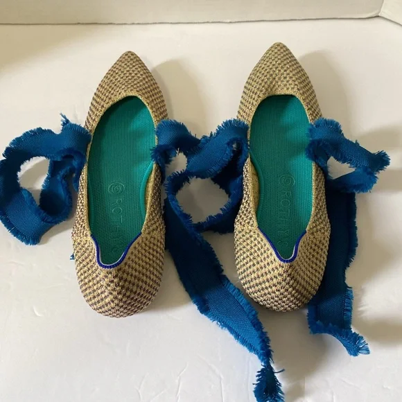 Rothy’s Women Size 10.5 Tweed Sparkle Pointed Flats with Blue Ties - Picture 4 of 6